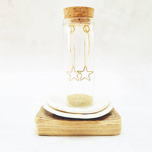 Gold Plated Petite Star Oval Hoop Earrings in a Bottle