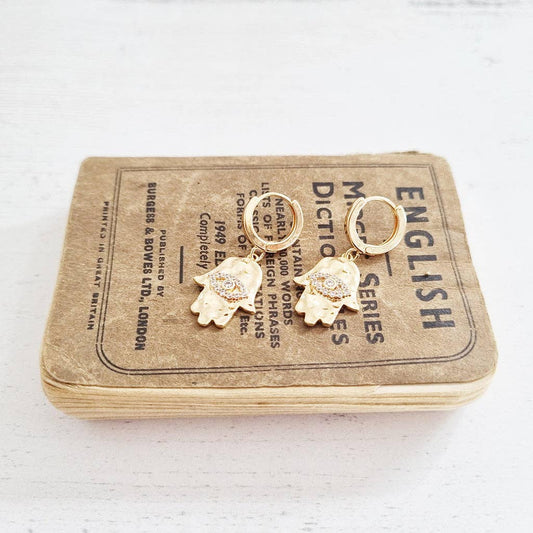 Crystal Hamsa Hand Petite Gold Plated Earrings in a Bottle