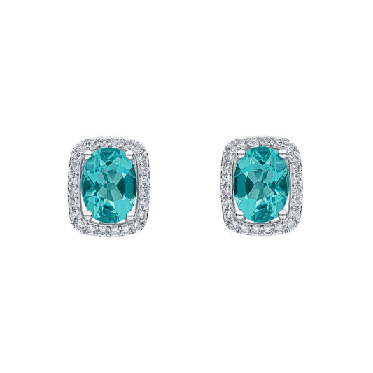 9ct White Gold Stud Earrings Set With Blue Florite And White Topaz