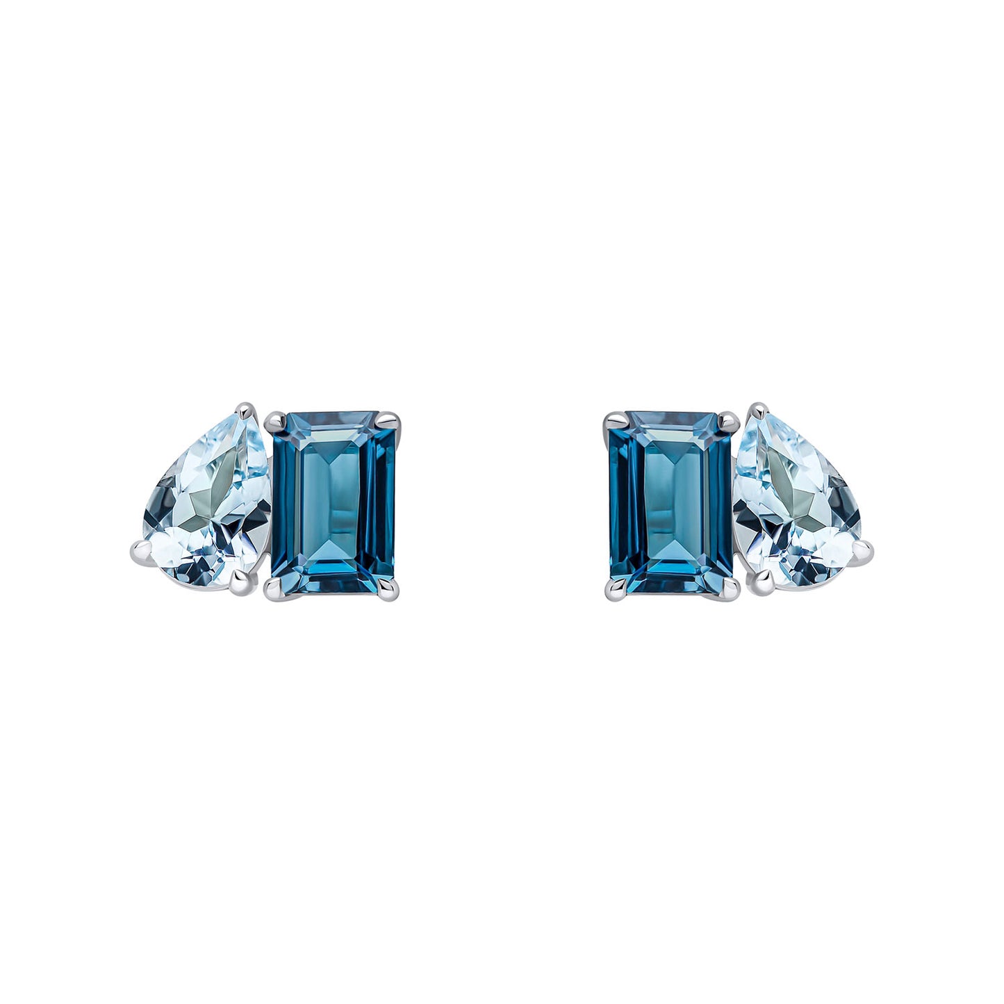 9ct White Gold Double Blue Topaz Stud Earrings
