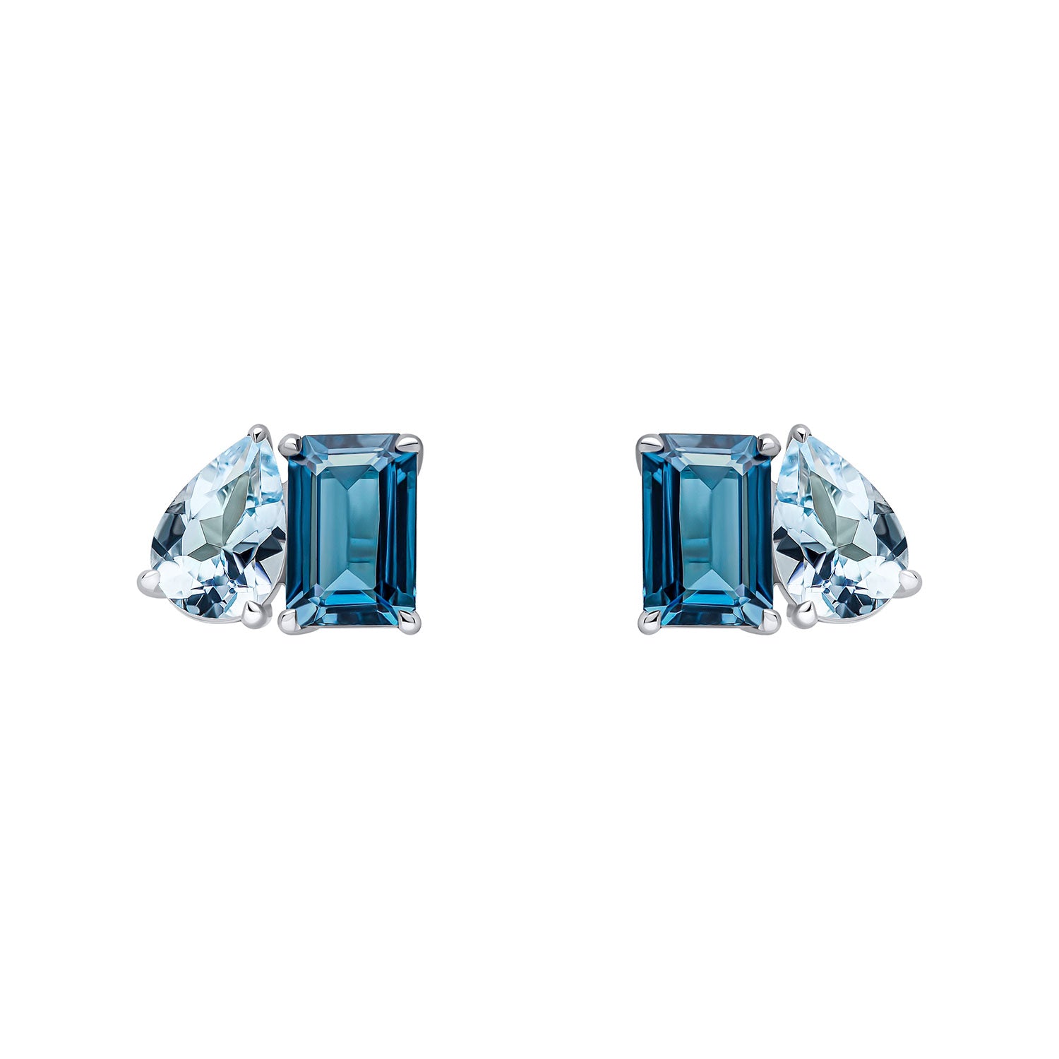 9ct White Gold Double Blue Topaz Stud Earrings