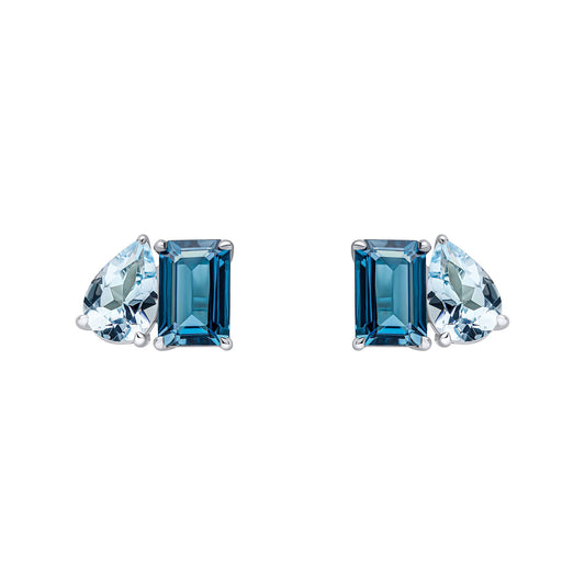 9ct White Gold Double Blue Topaz Stud Earrings
