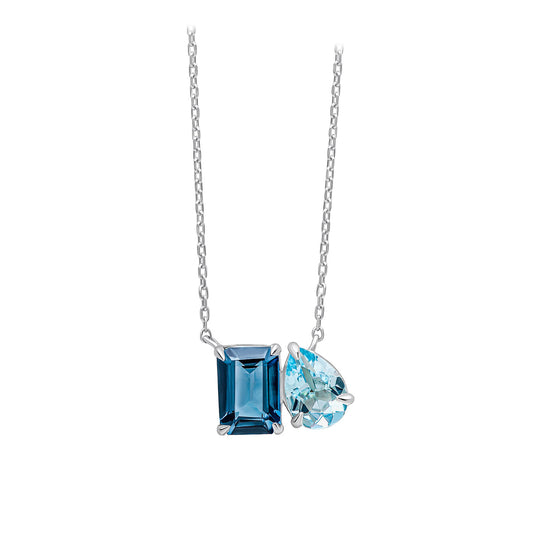 9ct White Gold Two Tone Blue Topaz Set Necklace