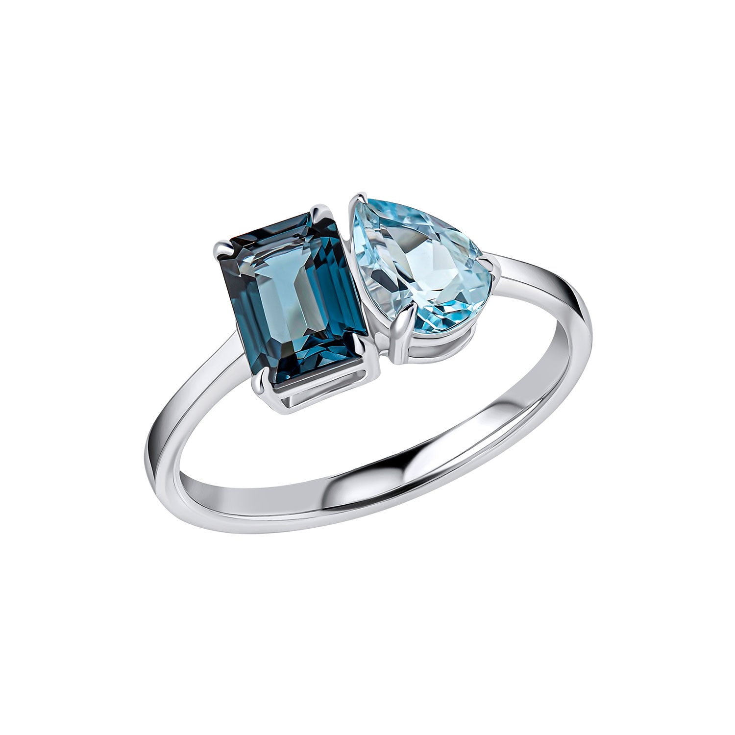 9ct White Gold Double Blue Topaz Set Dress Ring