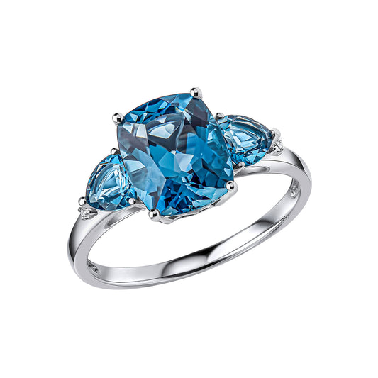 9ct White Gold London Blue Topaz Set Dress Ring