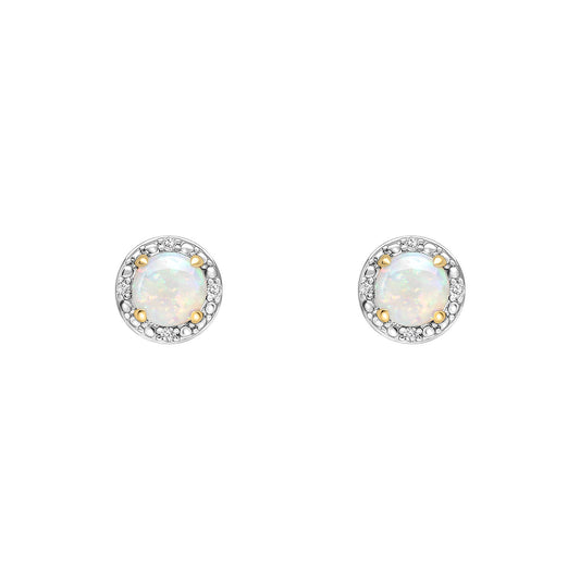 9ct White And Yellow Gold Opal And Diamond Set Earrings