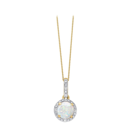 9ct White And Yellow Gold Opal And Diamond Set Pendant