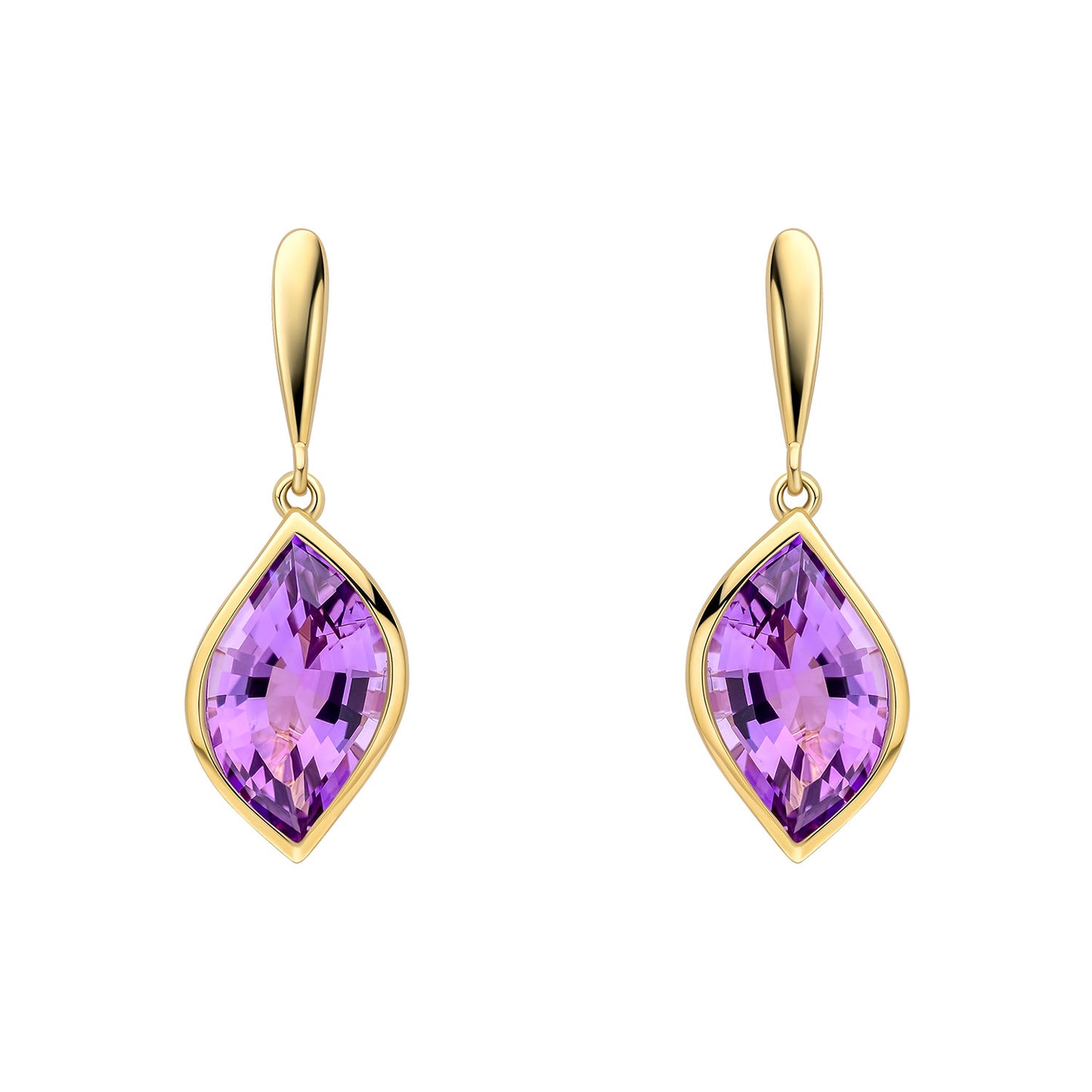9ct Yellow Gold Amethyst Set Drop Earrings
