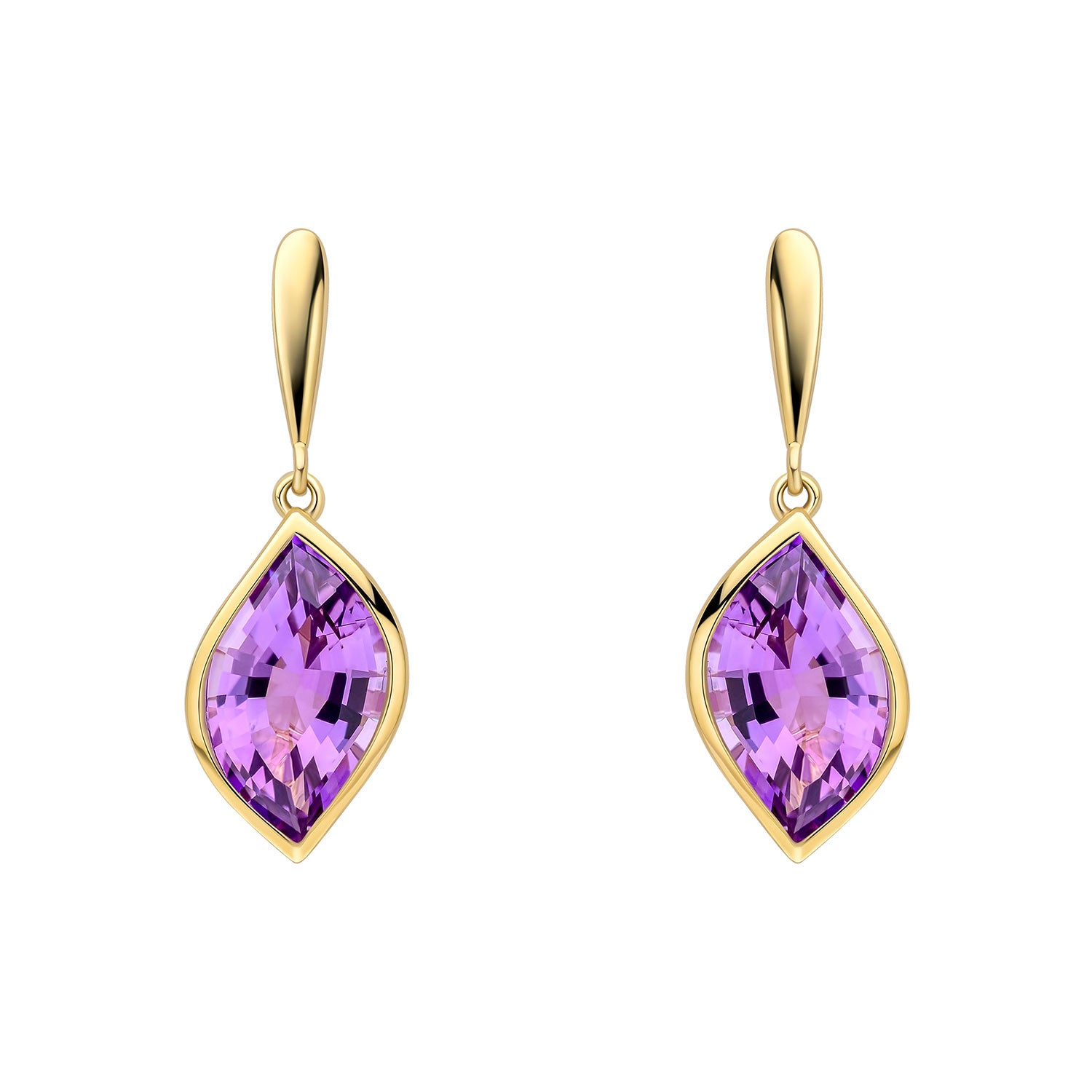 9ct Yellow Gold Amethyst Set Drop Earrings