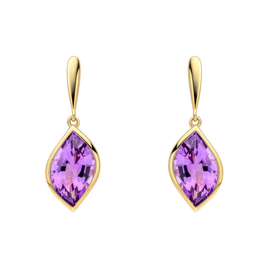 9ct Yellow Gold Amethyst Set Drop Earrings