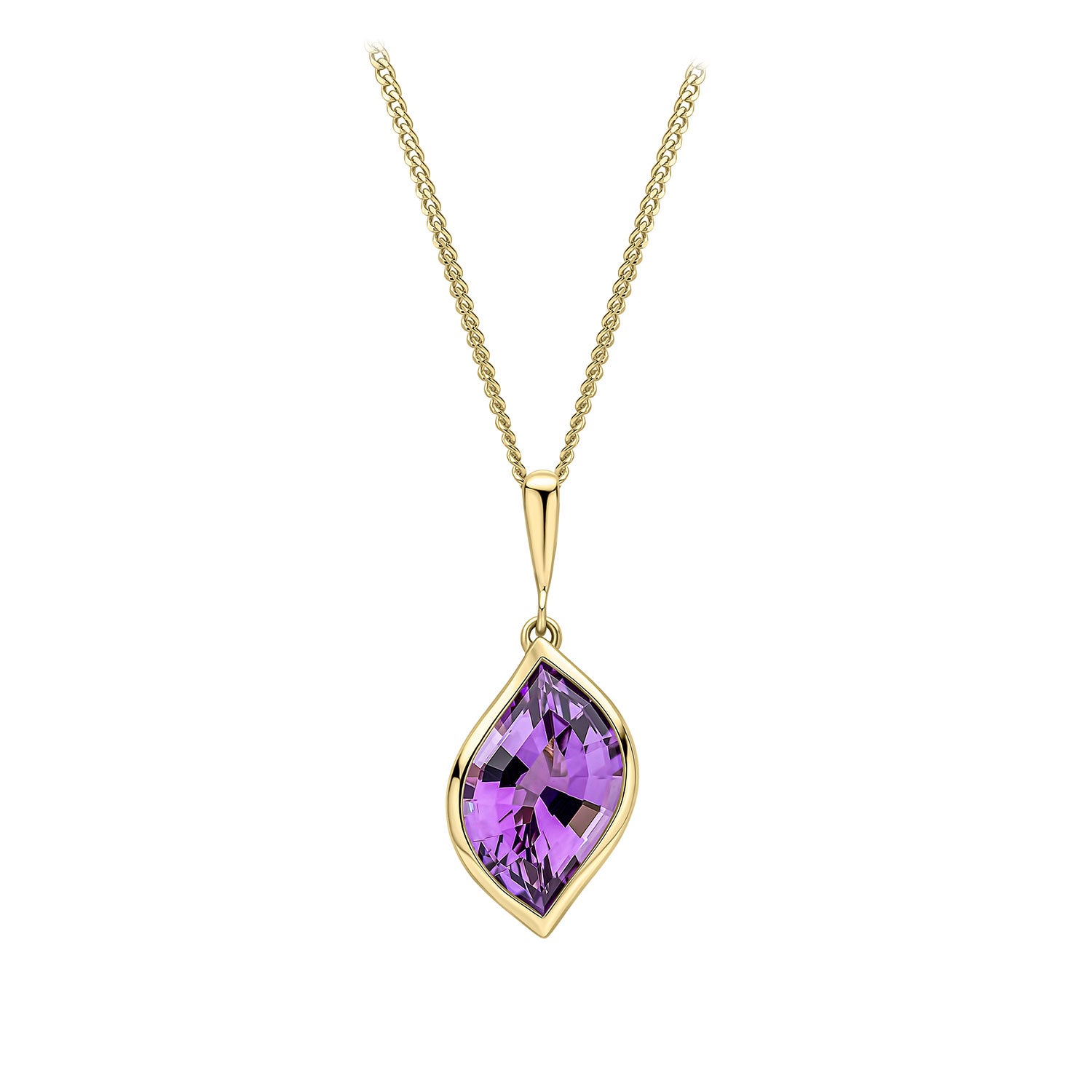 9ct yellow Gold Amethyst Set Drop Pendant 