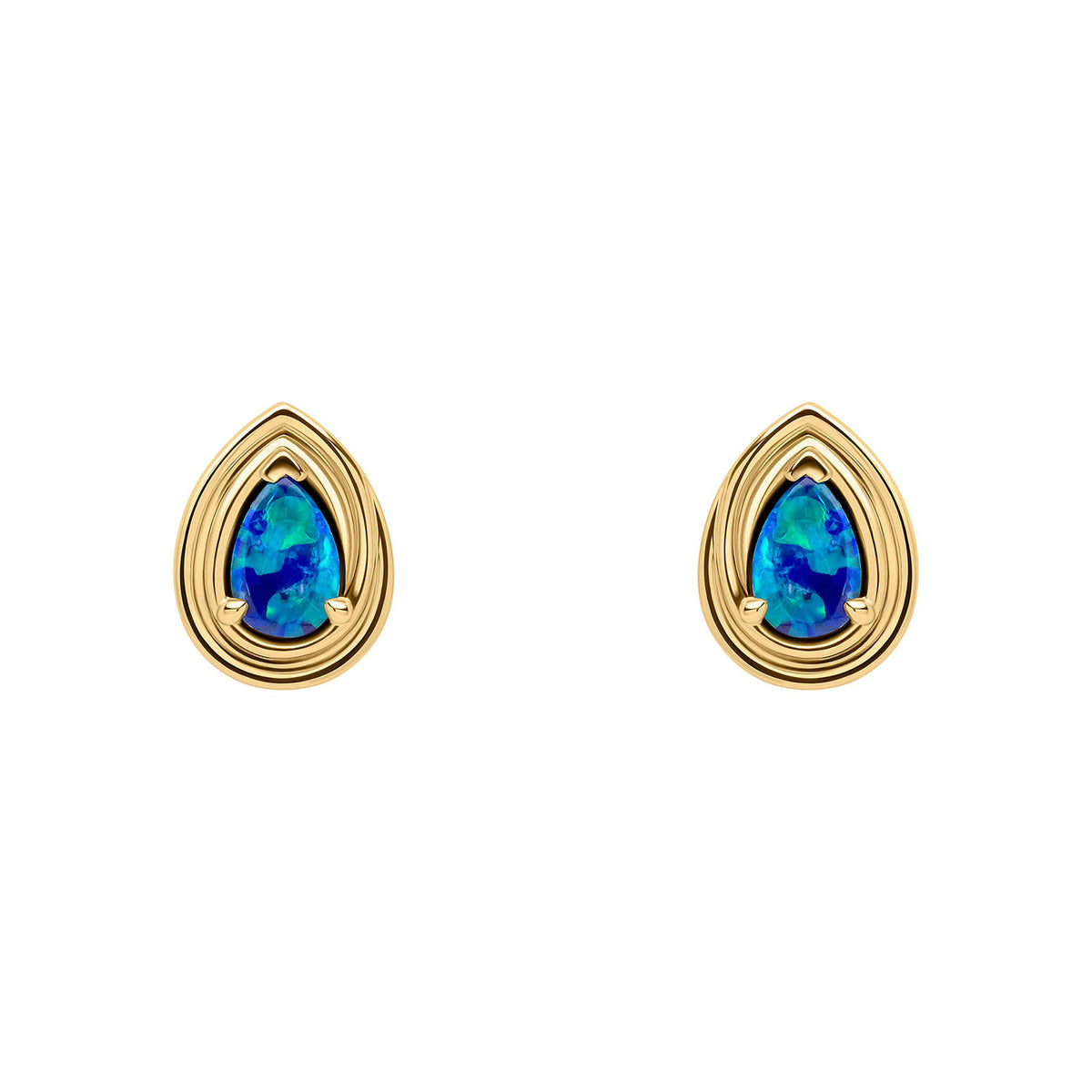9ct Yellow Gold Blue Opal Earrings