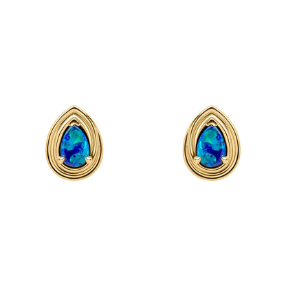 9ct Yellow Gold Blue Opal Earrings