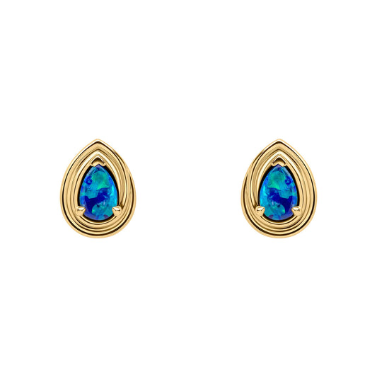 9ct Yellow Gold Blue Opal Earrings