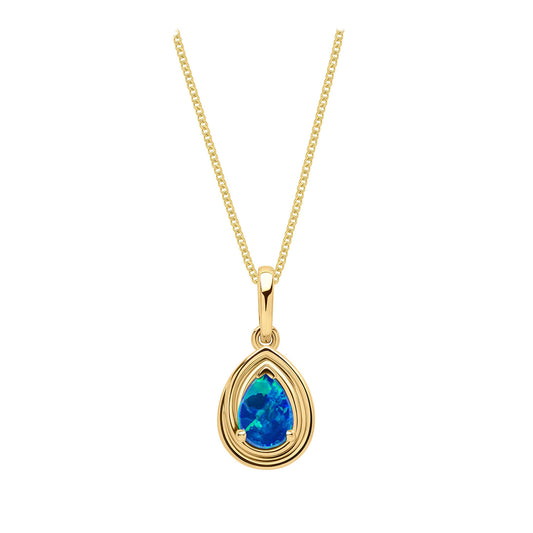 9ct Yellow Gold Blue Opal Pendant