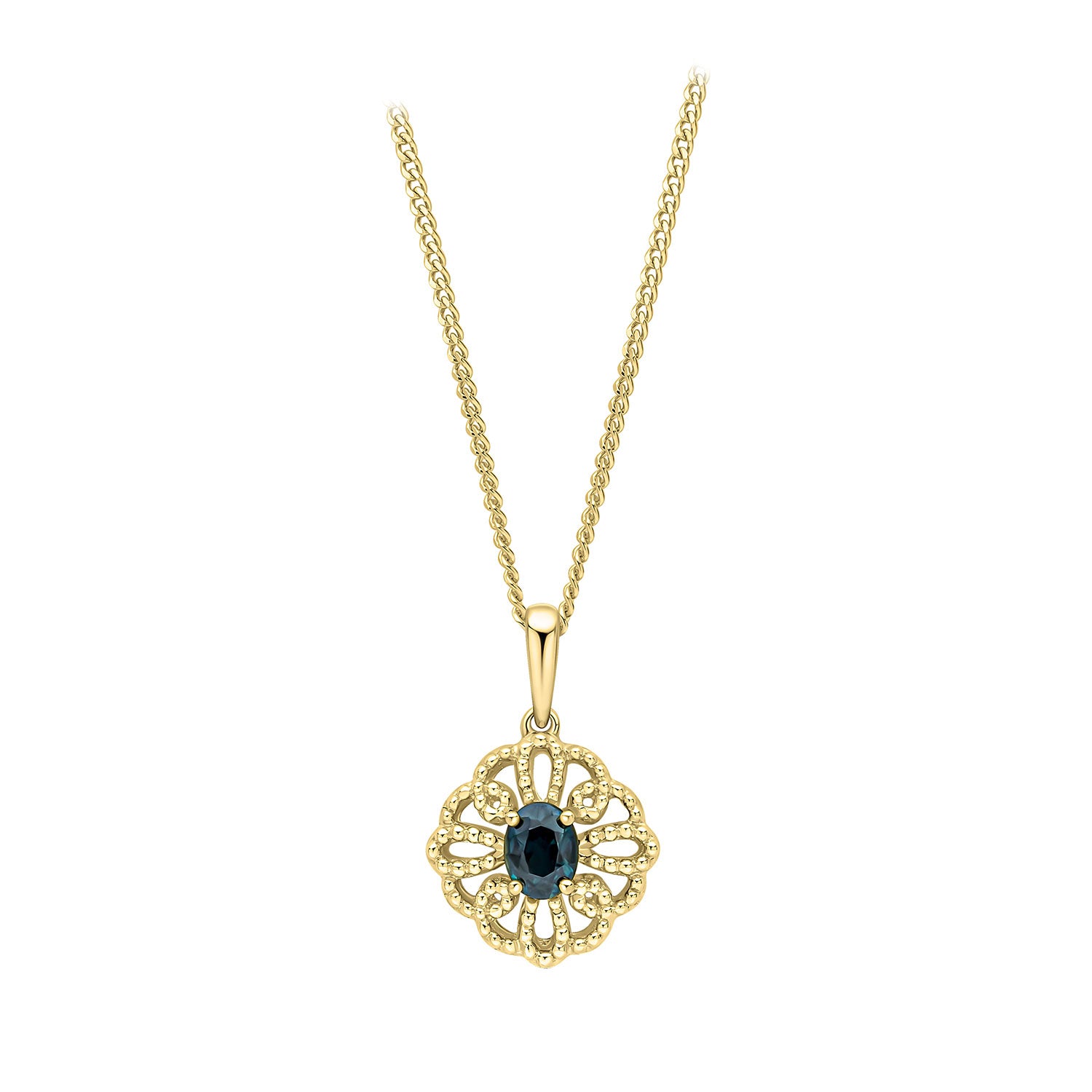 9ct Yellow Gold Blue Sapphire Set Pendant
