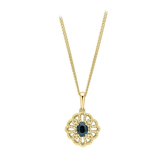 9ct Yellow Gold Blue Sapphire Set Pendant