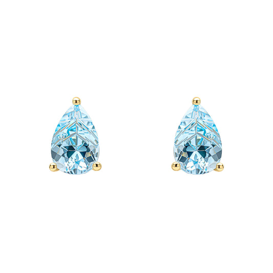 9ct Yellow Gold Pear Shape Blue Topaz Earrings 