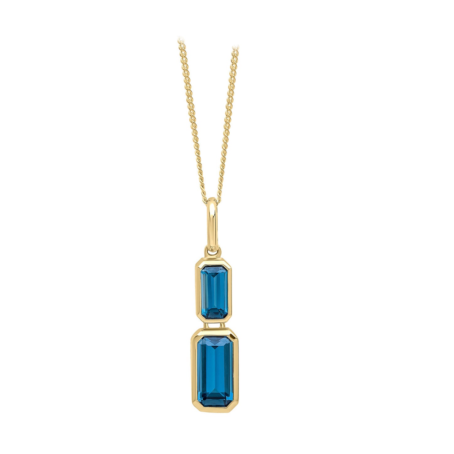 9ct Yellow Gold Blue Topaz Set Drop Pendant