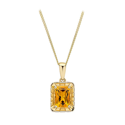 9ct Yellow Gold Citrine Set Rectangular Pendant