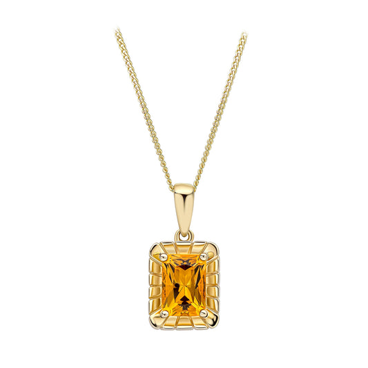 9ct Yellow Gold Citrine Set Rectangular Pendant