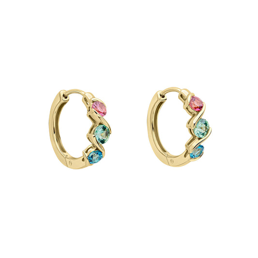 9ct Yellow Gold Triple Colour Stoneset Earrings