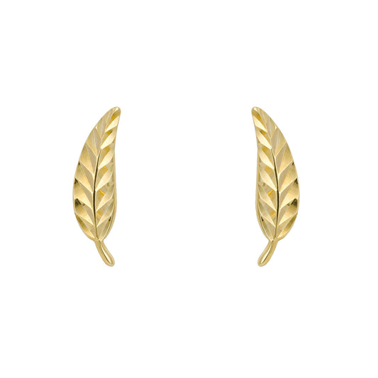 9ct Yellow Gold Diamond Cut Leaf Earrings