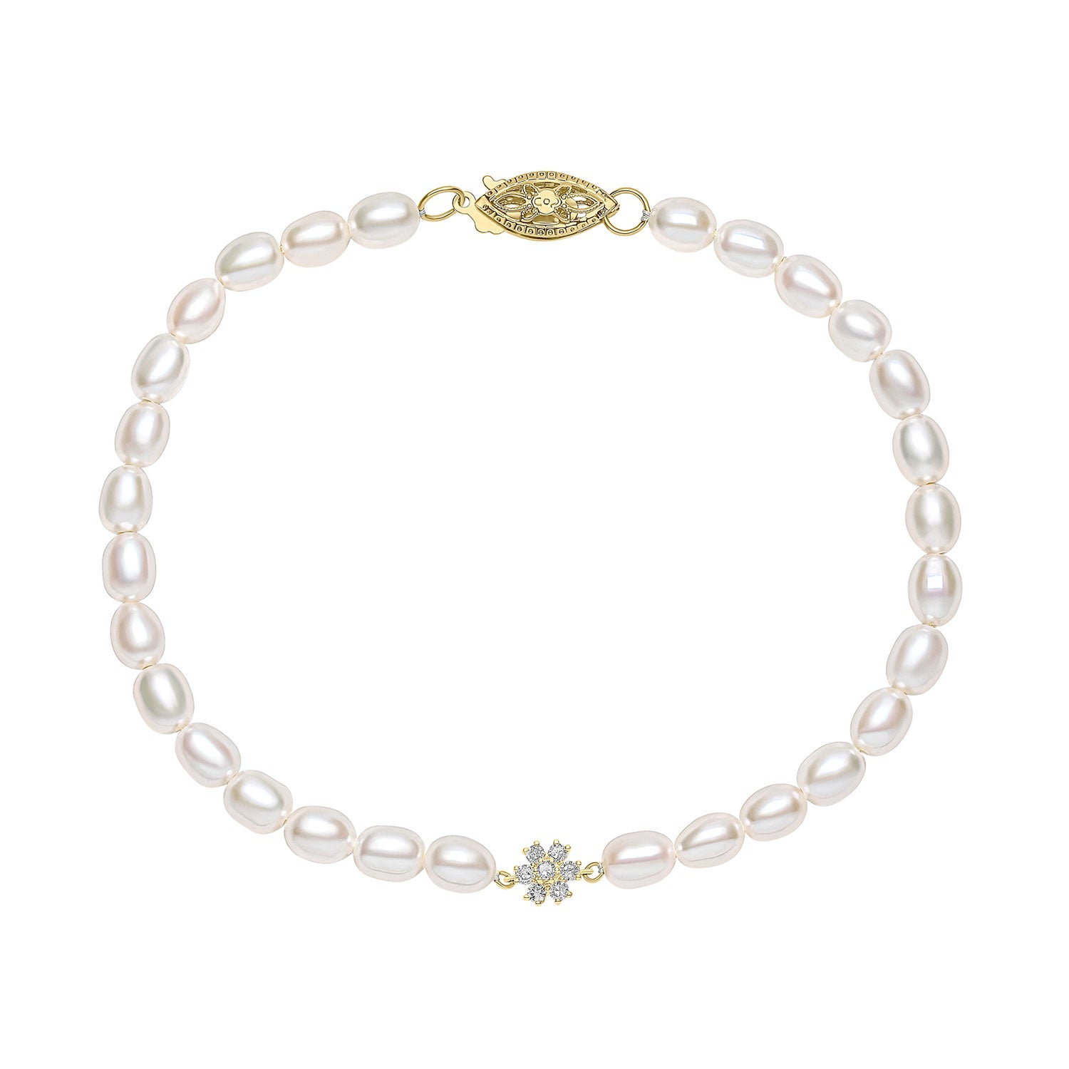 9ct Yellow Gold Pearl And Diamond Set Bracelet