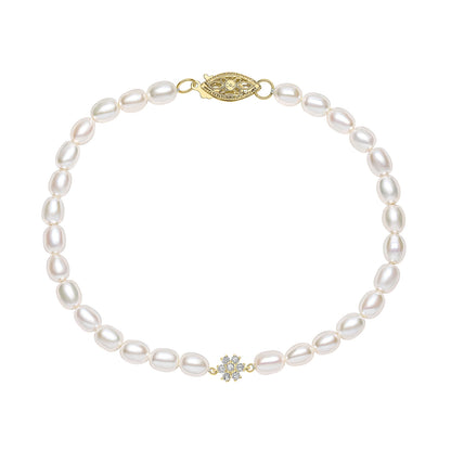 9ct Yellow Gold Pearl And Diamond Set Bracelet