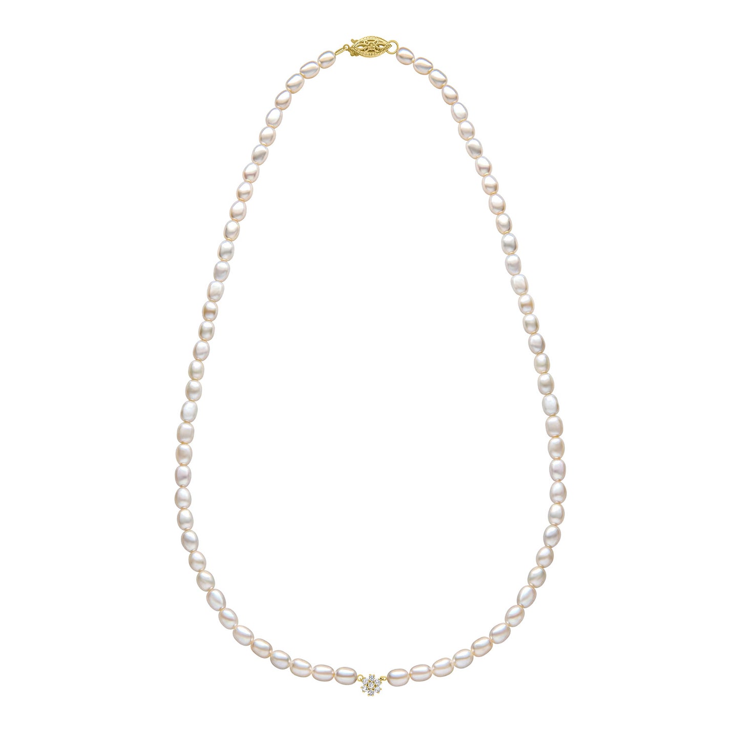 9ct Yellow Gold Pearl And Diamond Set Necklace