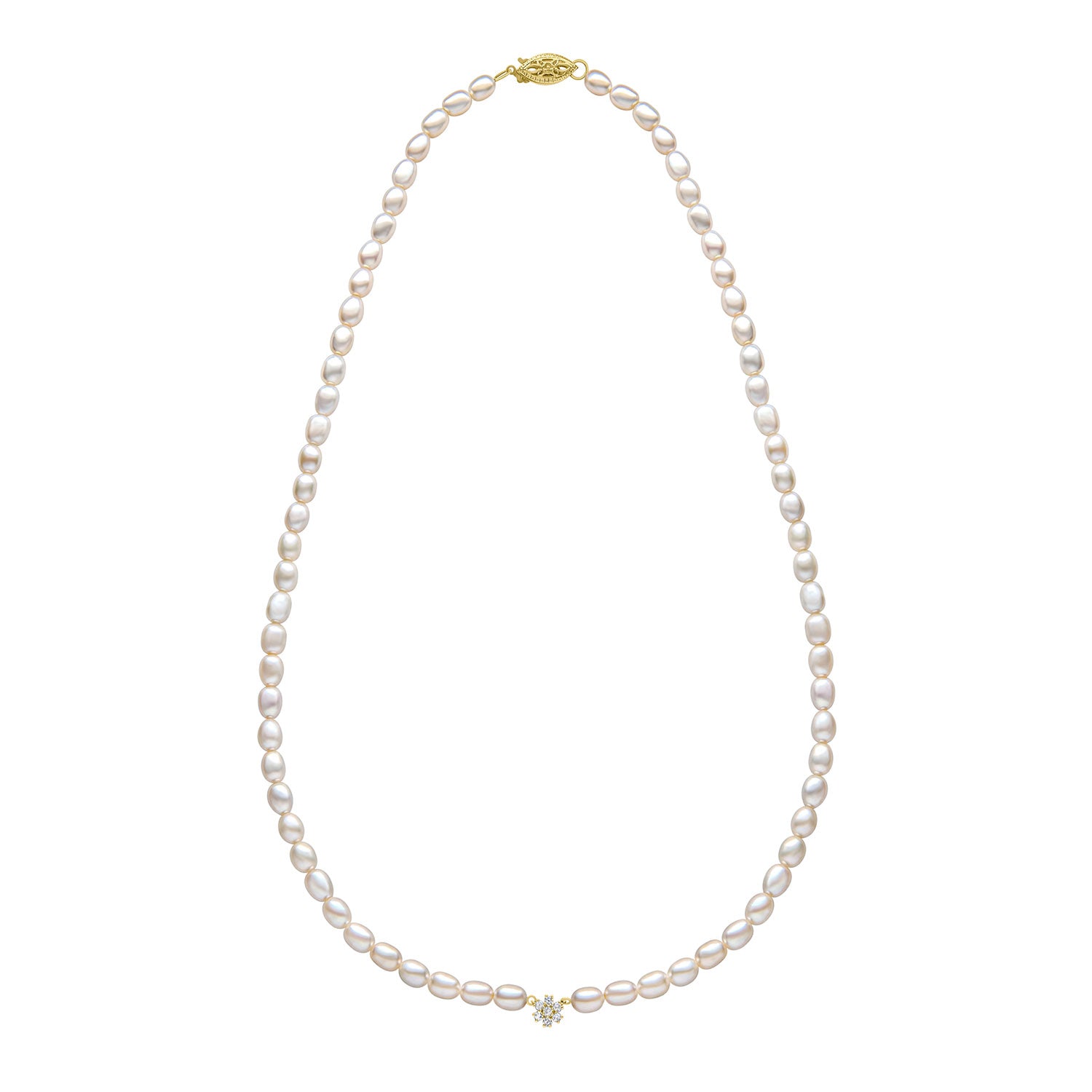 9ct Yellow Gold Pearl And Diamond Set Necklace