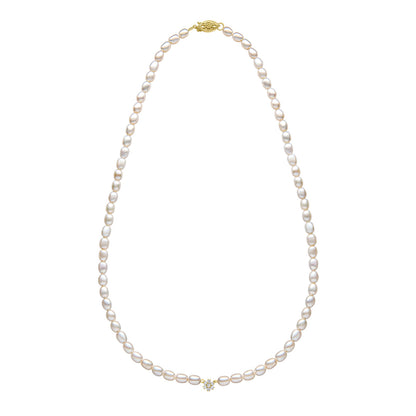 9ct Yellow Gold Pearl And Diamond Set Necklace