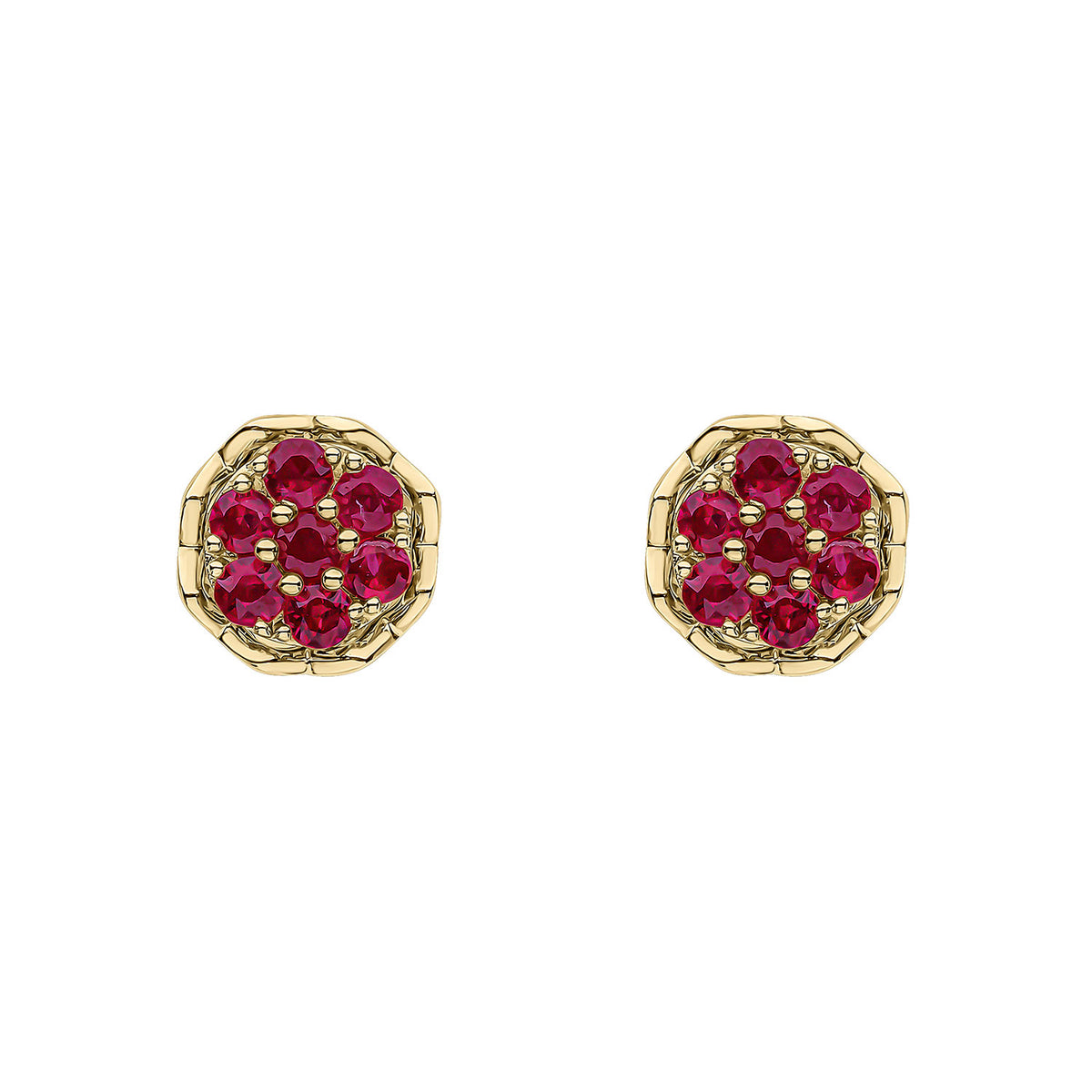 9ct Yellow Gold Ruby Cluster Earrings