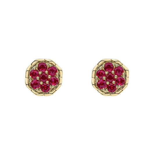 9ct Yellow Gold Ruby Cluster Earrings