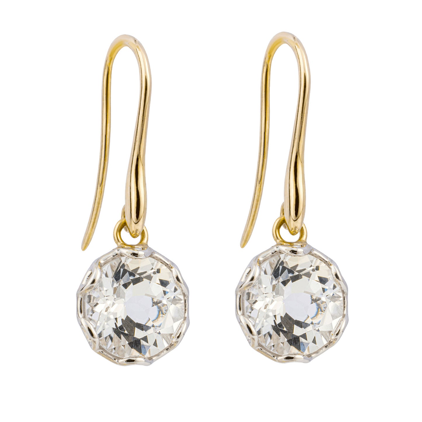 9ct Yellow Gold White Topaz Set Dangling Earrings