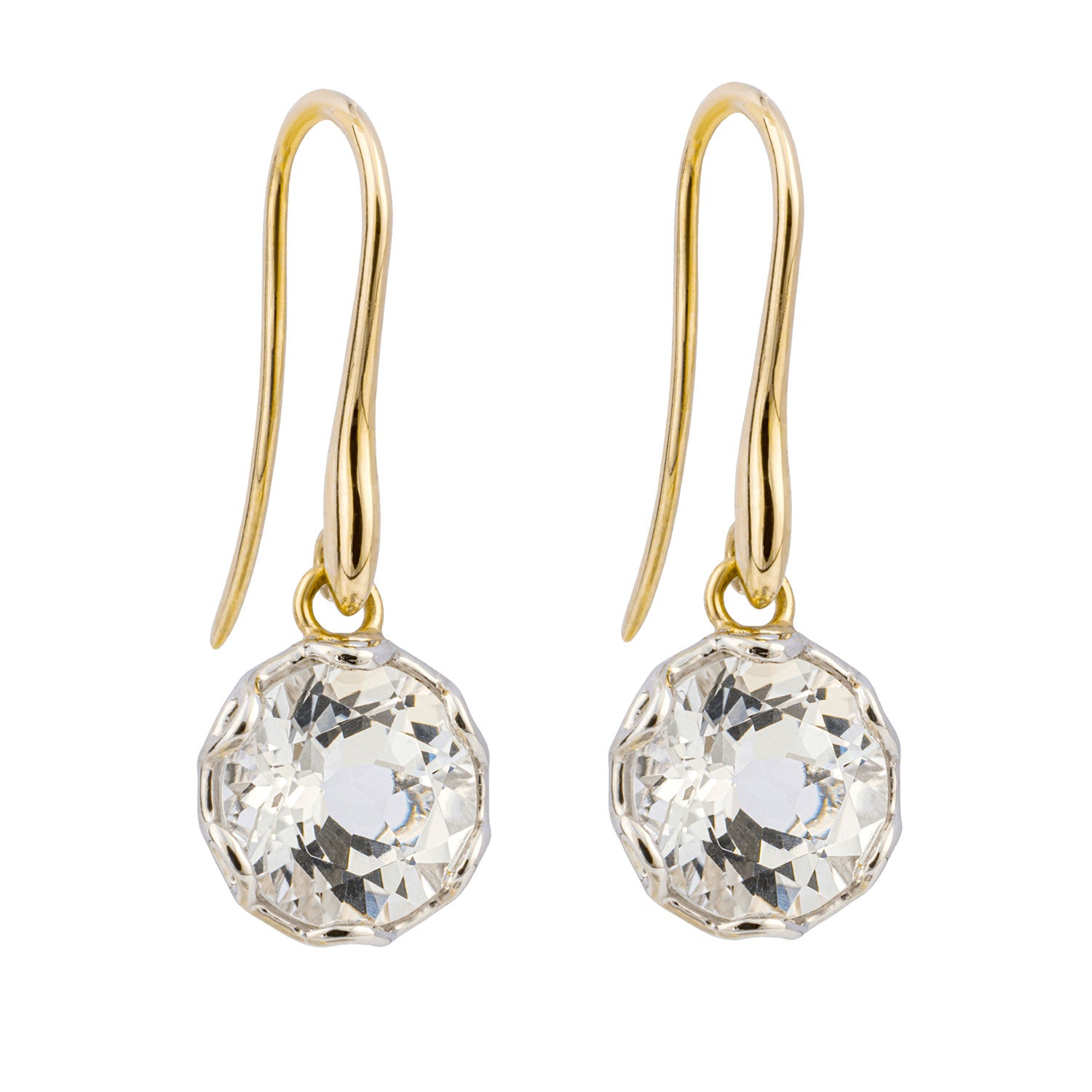 9ct Yellow Gold White Topaz Set Dangling Earrings