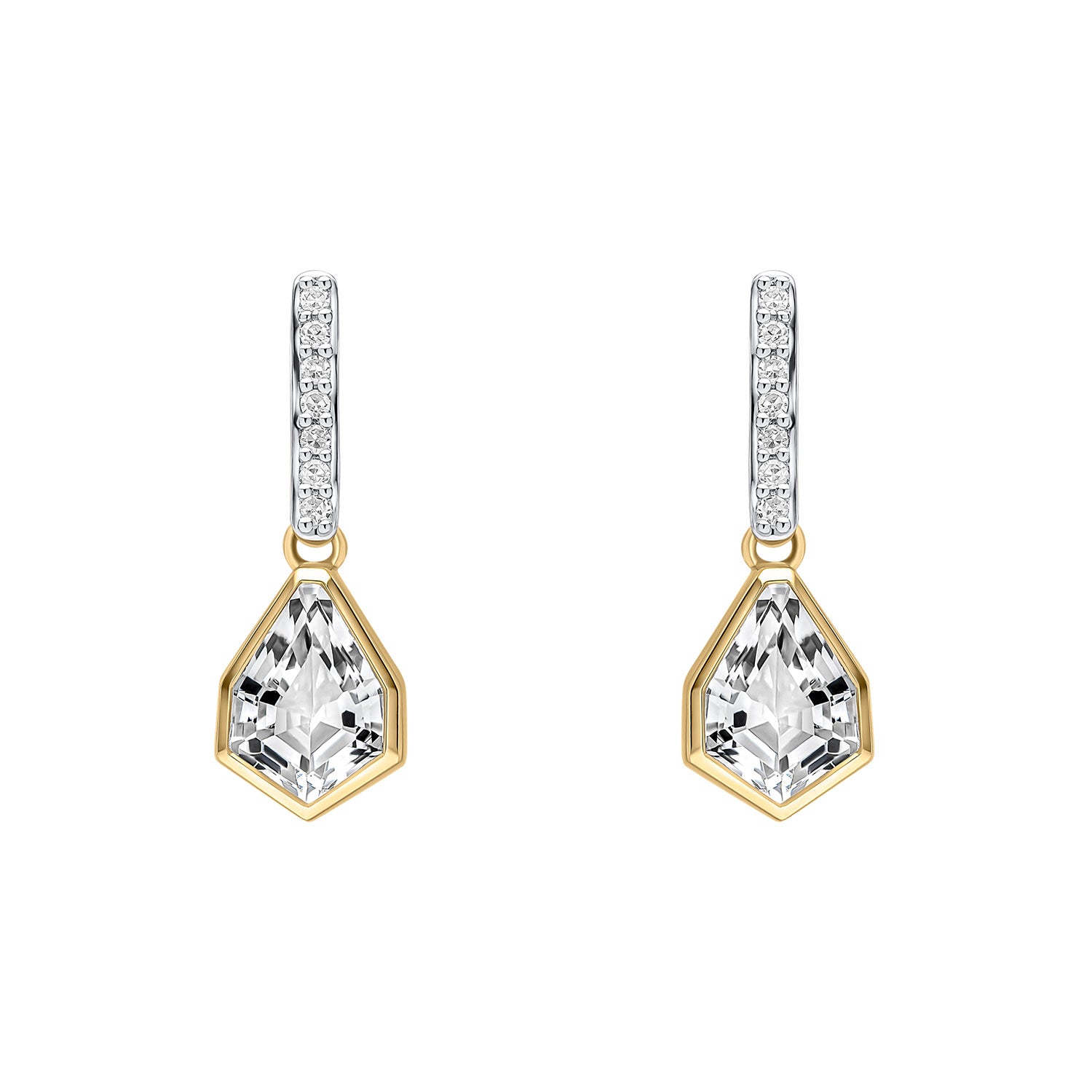 9ct Yellow And White Gold White Topaz And Diamond Set Drop Earrings