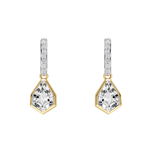 9ct Yellow And White Gold White Topaz And Diamond Set Drop Earrings