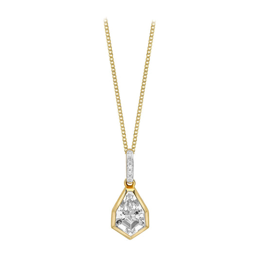 9ct Yellow And White Gold White Topaz And Diamond Set Pendant.
