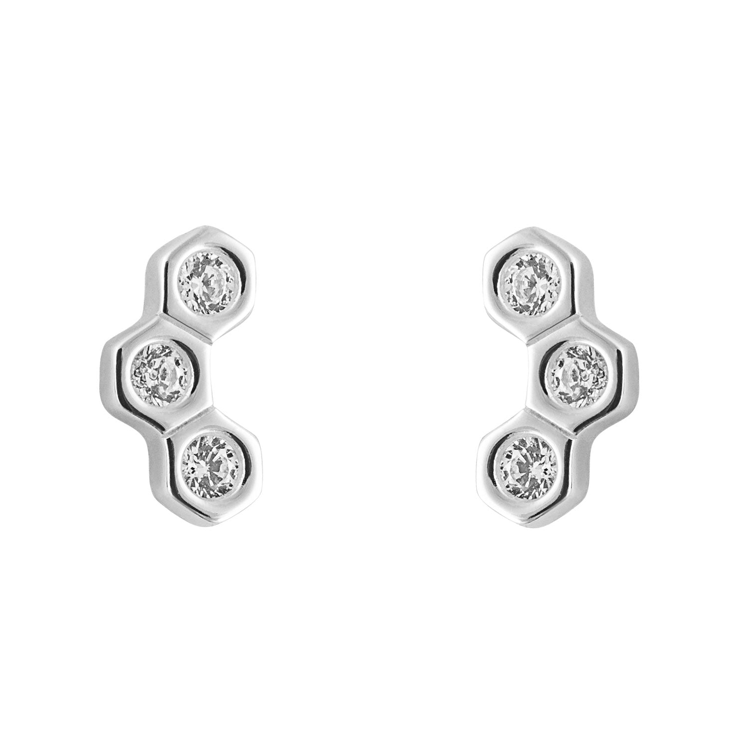 Sterling Cubic Zirconia Set Stud Earrings