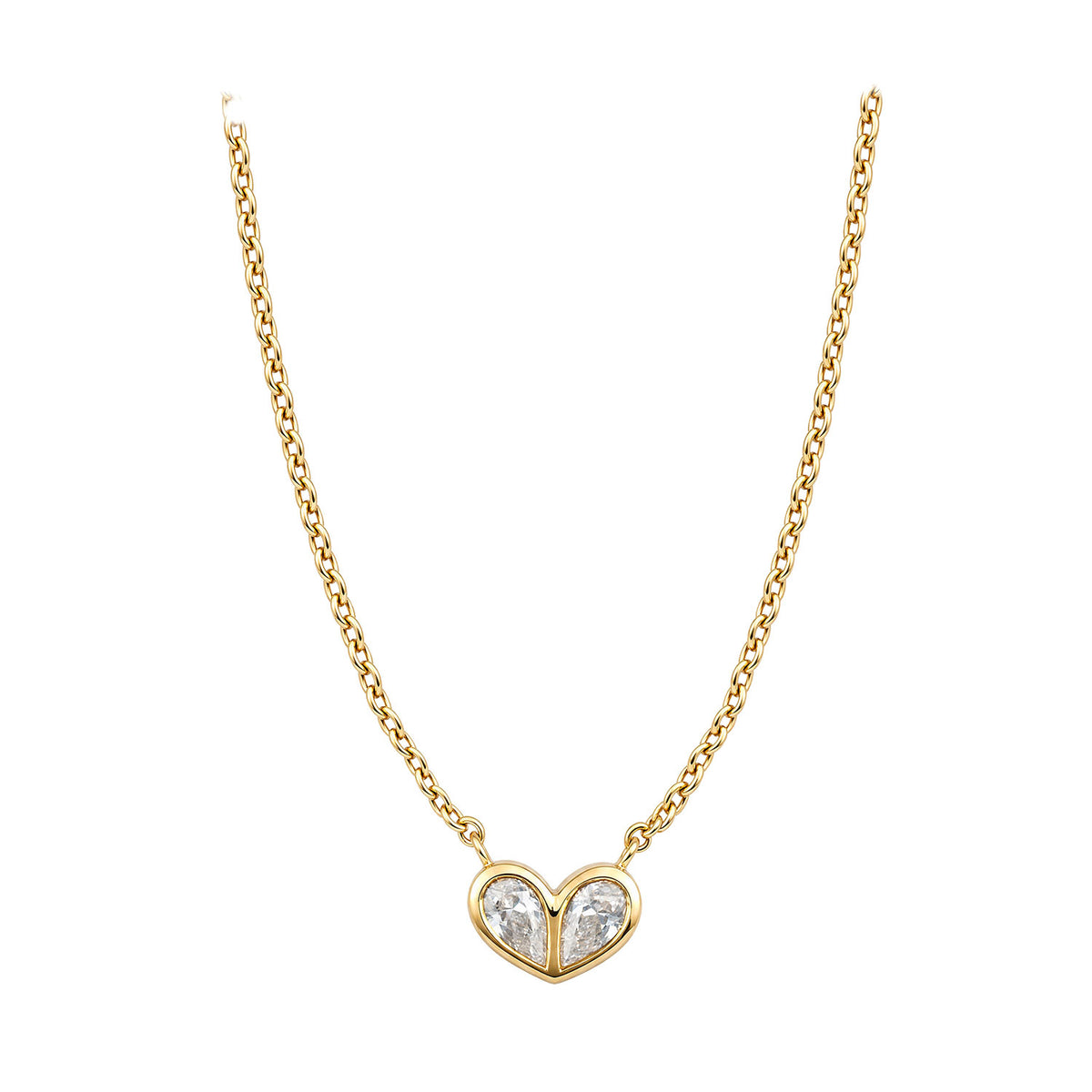 Sterling Silver Gold Plated Fixed Heart Necklace