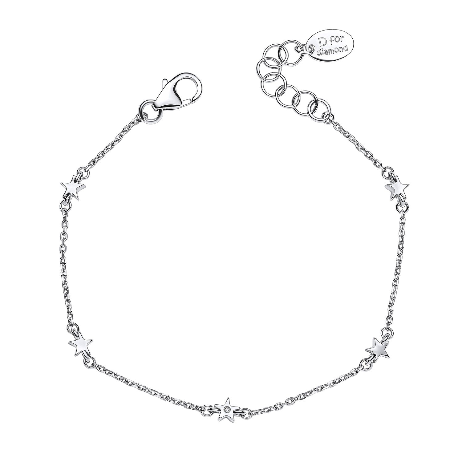 Sterling Silver Star Bracelet Set With Diamond