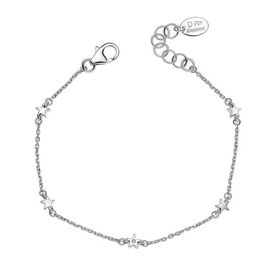 Sterling Silver Star Bracelet Set With Diamond