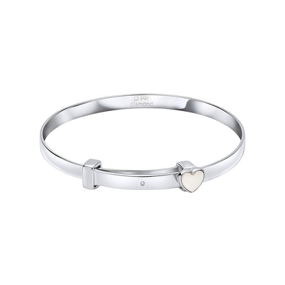 Sterling Silver Adjustable Bangle Set With Diamond and Mother Of pearl