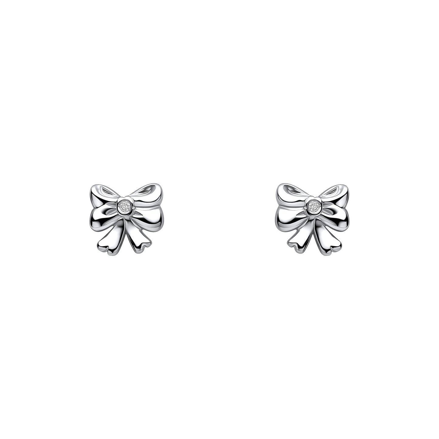 Sterling Silver Bow Stud Earrings Set With Diamond