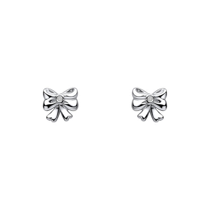 Sterling Silver Bow Stud Earrings Set With Diamond