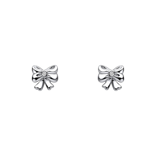 Sterling Silver Bow Stud Earrings Set With Diamond