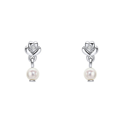 Sterling Silver Freshwater Pearl And Diamond Stud Earrings