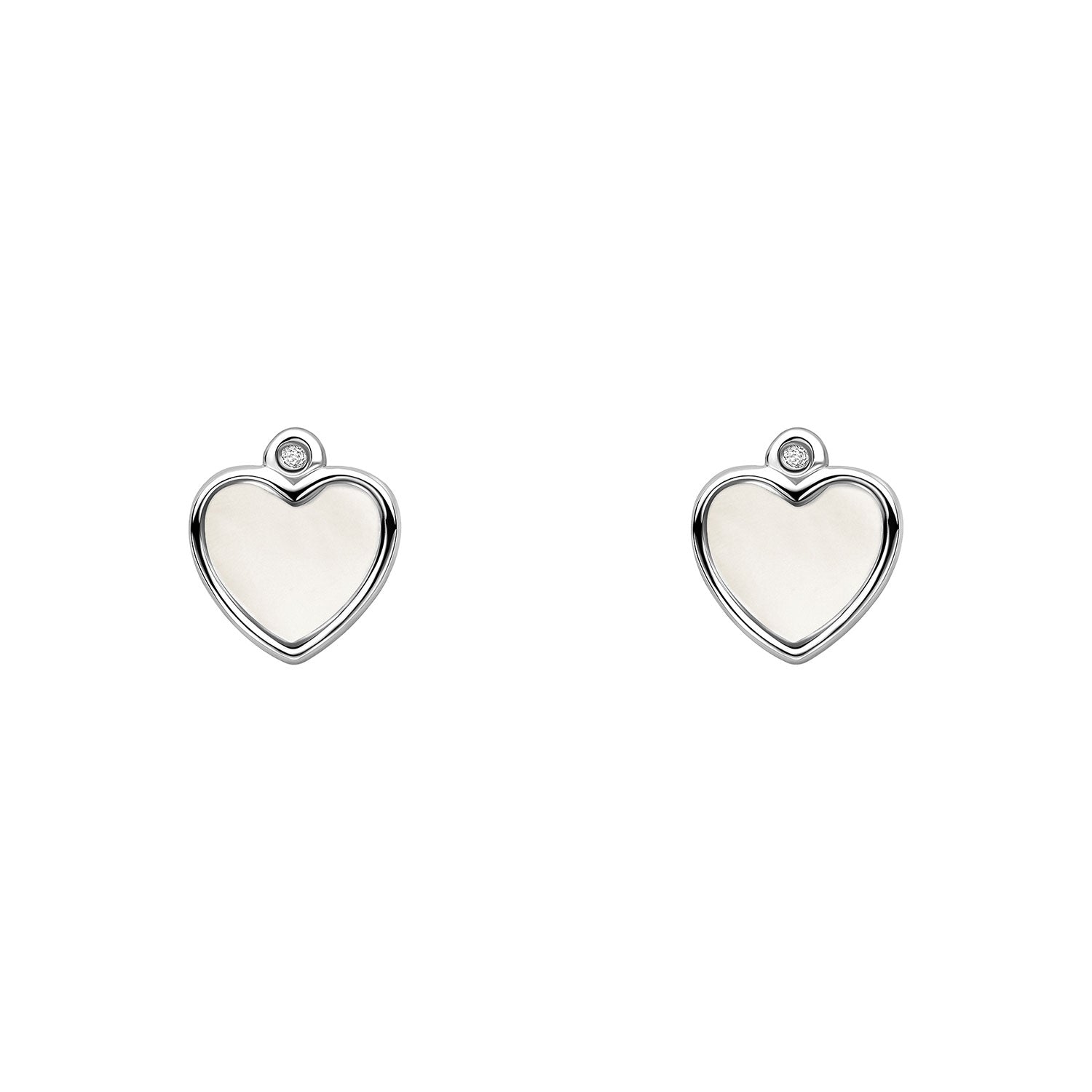 Sterling Silver Diamond And Mother Of pearl Set heart Earrings