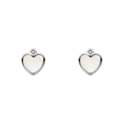 Sterling Silver Diamond And Mother Of pearl Set heart Earrings